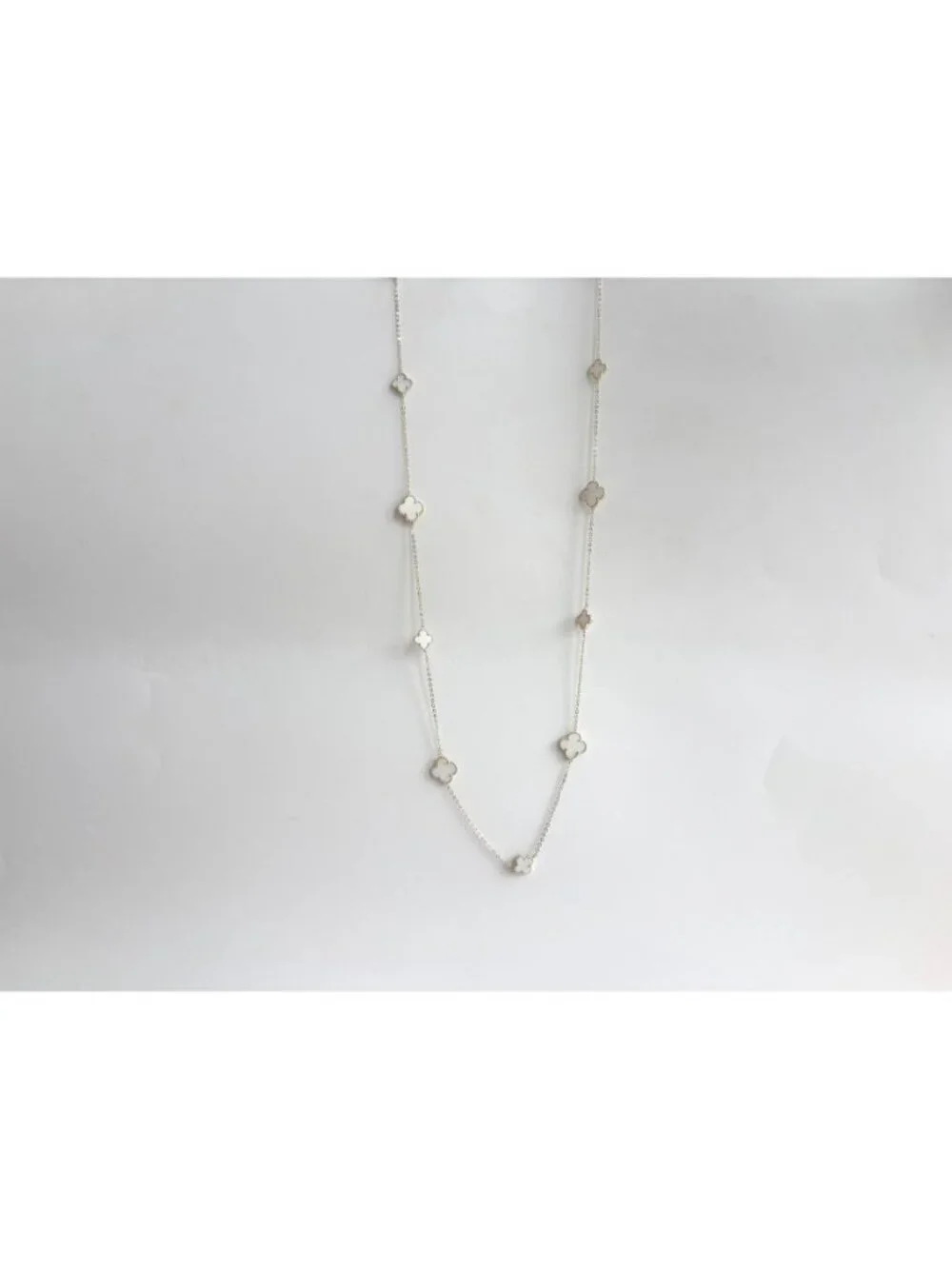 4 Leaf Clover Faux Moonstone Cable Chain Link Vintage Ultra Long Necklace - 36